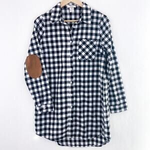 Boutique Brand Women's Fall Plaid Shirt Dress Small Elbow Patches sz Small